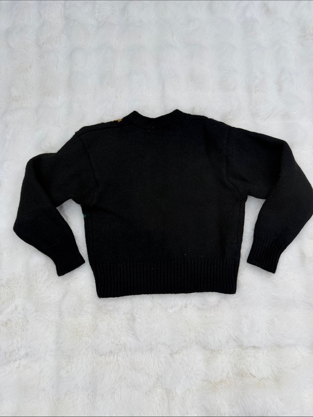 Vintage Petite wool Black Floral Button-Up Women's Cardigan Sweater - Picture 9 of 10